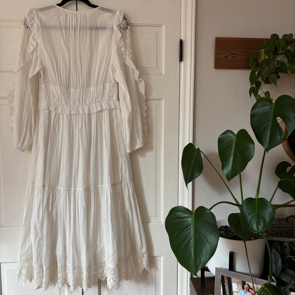 Ulla Johnson Sheila Dress White Lace Sleeve Embroider Midi Revolve Size 8 Medium - Picture 9 of 16